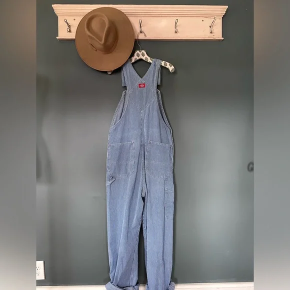 Dickies Hickory Stripe Railroad Overalls denim unisex Medium 34x34 - Picture 13 of 14